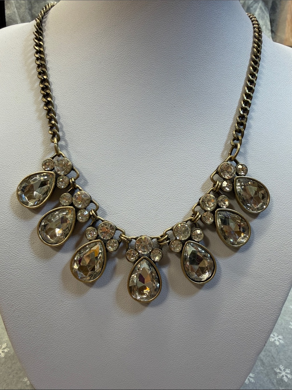 J. Crew Gold Tone Necklace with Clear Teardrop Crystals